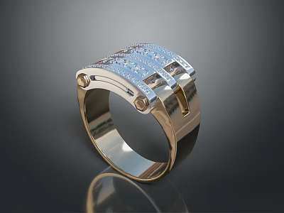 Modern Gold Ring Featuring Blue Inlaid Stones And Shiny Metal Band 3d model