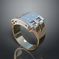 Modern Gold Ring Featuring Blue Inlaid Stones And Shiny Metal Band