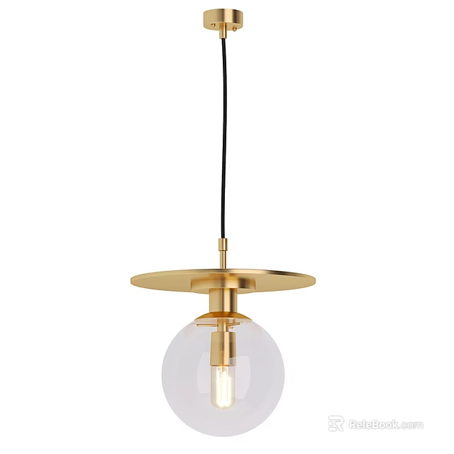 Modern Hanging Pendant Light With Gold Metal Frame And Transparent Glass Globe 3d model 
