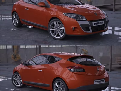 Orange Renault Dynamique Car With Silver Alloy Wheels In Industrial Garage 3d model