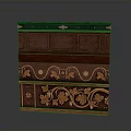 Architectural Decorative Cabinet With Green Top Brown Body Multi Layer Design And Golden Vine Carvings