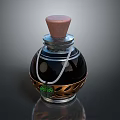 Decorative Household Living Accessory Bottle With Wooden Cork Metallic Perforated Design And Green Pendant