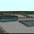 Residential Building Complex With Glass Curtain Walls Modern Design Spacious Courtyard And Neat Roof Layouts