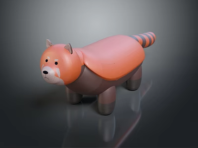 Cartoon Style Red Panda Decorative Figurine Set With Orange Brown Striped Tail For Home Tabletop 3d model