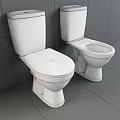 Two White Ceramic Toilets Against Dark Tiled Wall With Design Sketches 3d model