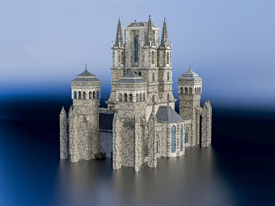 Historic Ancient Stone Castle Architecture With Multiple Towers Spires And Arched Windows 3d model