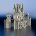 Historic Ancient Stone Castle Architecture With Multiple Towers Spires And Arched Windows