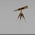 Vintage Decorative Telescope With Wooden Tripod And Golden Accent Details