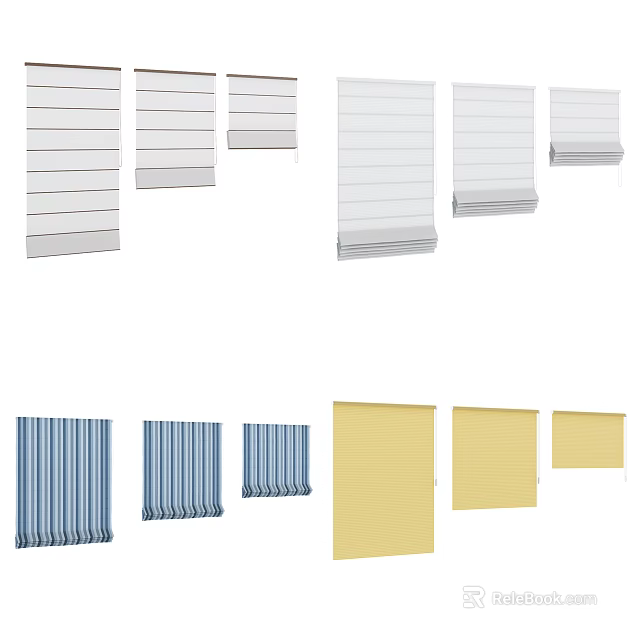 White Blue Yellow Window Blinds For Home Interior Decoration And Light Control 3d model