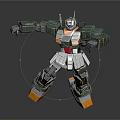 Metallic Armored Mech Warrior In Battle Stance With Green Orange Armor And Detailed Limbs