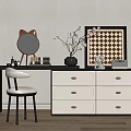 Modern Dressing Table with White Stool Mirror and Decorative Items 3d model