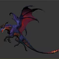 Game Movie Character Blue Purple Dragon with Detailed Wings 3D Rendered Fantasy Mythical Creature Design
