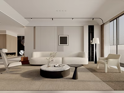 Modern Living Room Interior With White Sofa Round Coffee Table Wall Painting And Floor Lamp 3d model