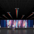 Stage Setup With Colorful Light Projections Large LED Screen And Cartoon Character