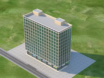 Modern Multi Storey Office Building With Glass Windows And Green Grass Area 3d model
