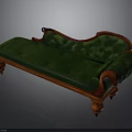 Vintage Chaise Lounge With Green Upholstery And Wooden Carved Frame