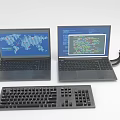 Two Modern Laptops with World Map and Data Screens and External Keyboard 3d model