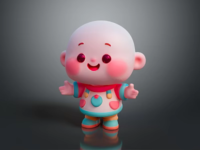 Man Holding Cute Baby Doll Toy With Colorful Outfit And Open Arms 3d model