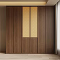 Wooden Wardrobe Design With Central Woven Panels And Natural Wood Finish