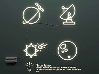 Neon Lamp Set With Space Theme Sun Moon Planet And Satellite Icons 3d model