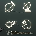 Neon Lamp Set With Space Theme Sun Moon Planet And Satellite Icons
