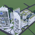 Modern High Rise Hotel Building With Surrounding Roads And Green Open Spaces