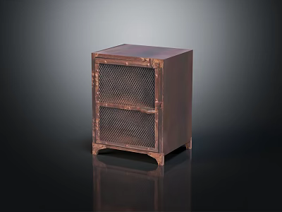 Industrial Style Entryway Console Cabinet With Metal Mesh Doors And Wooden Frame 3d model