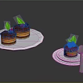 Delicious Mini Cakes With Chocolate Topping Fresh Berries And Green Leaves On White Plates