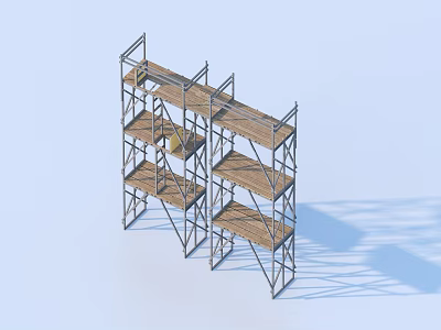 Scaffolding Structure With Multiple Layers Metal Frames And Wooden Platforms 3d model