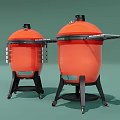 Orange Cooking Appliances With Black Base And Side Racks On Wheels