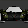 Green Convertible Sports Car With Rear Spoiler Black Red Stripes And White Wheels