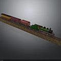 Vintage Steam Train With Green Locomotive Red Carriages Lit Windows And Gravel Railway Track