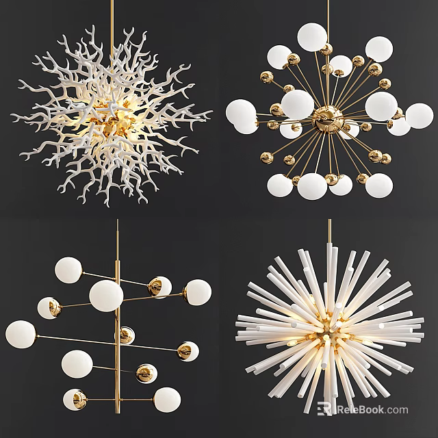 Modern Chandeliers with Various Designs Featuring Spherical Balls and Radiant Metal Structures 3d model 