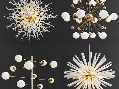 Modern Chandeliers with Various Designs Featuring Spherical Balls and Radiant Metal Structures 3d model