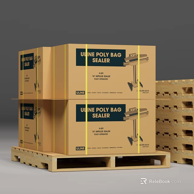 Wine Poly Bag Sealer Cartons Stacked On Industrial Pallets For Storage And Packaging 3d model 