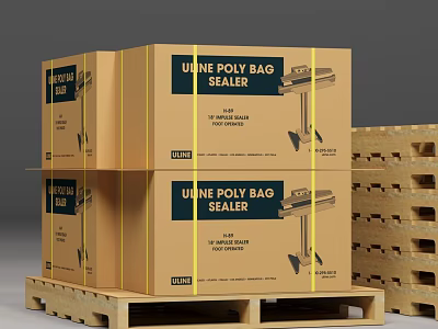 Wine Poly Bag Sealer Cartons Stacked On Industrial Pallets For Storage And Packaging 3d model
