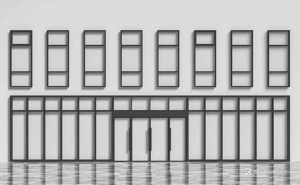 Clean Modern Building Exterior With Uniform Windows And Doors Design 3d model 