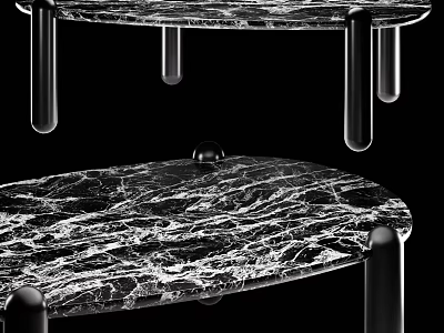 Modern Coffee Table With Marble Texture Surface And Double Tier Black Metal Legs 3d model