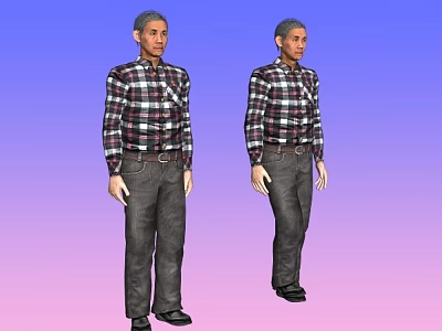 Man Wearing Plaid Shirt And Dark Pants Standing Against Blue Purple To Pink Gradient Background 3d model