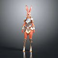 Rabbit Character In Metallic Armor Suit With Golden Accents And Red Ears