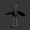 Artistic Bronze Bird Sculpture with Long Beak Outstretched Wings and Square Base