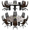 Round Conference Table with Leather Office Chairs and Water Bottles Notebooks in Modern Meeting Room