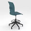 Teal Adjustable Bar Stool with Ribbed Backrest Star Base and Caster Wheels 3d model