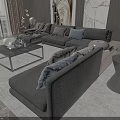 Modern Contemporary Sofa Coffee Table Set With Gray Upholstery Throw Pillows And Area Rug 3d model