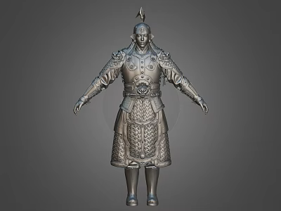 Ancient Warrior In Ornate Armor Standing Pose With Detailed Patterns And Decorative Belt 3d model