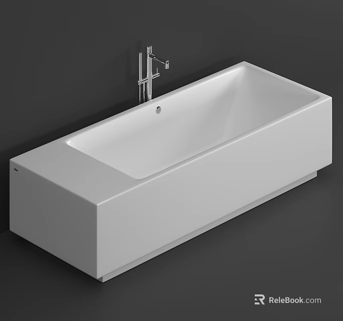 Modern White Freestanding Bathtub With Silver Faucet And Dark Gray Background 3d model 