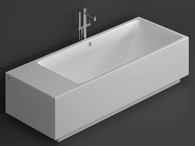 Modern White Freestanding Bathtub With Silver Faucet And Dark Gray Background 3d model