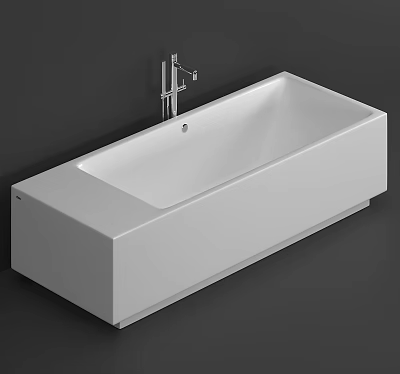 Modern White Freestanding Bathtub With Silver Faucet And Dark Gray Background 3d model
