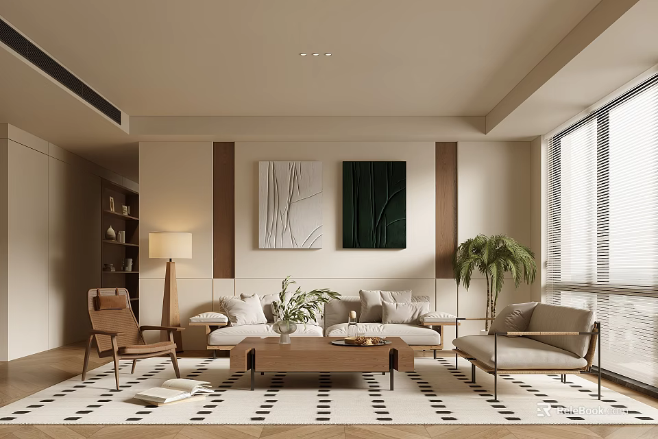 Modern Living Room Interior Design With Sofa Coffee Table And Decorative Artworks 3d model 