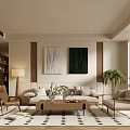 Modern Living Room Interior Design With Sofa Coffee Table And Decorative Artworks